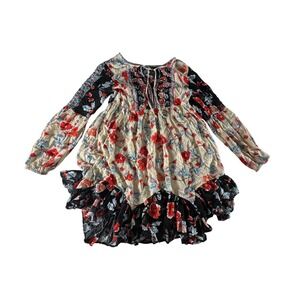 Patrons of Peace Floral Print Boho Mini Dress XS Long Sleeve Ruffle Tiered